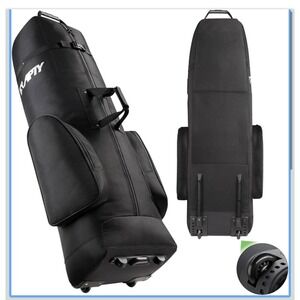 APTV Black Foldable Wheeled Golf Travel Bag Water Resistant Padded